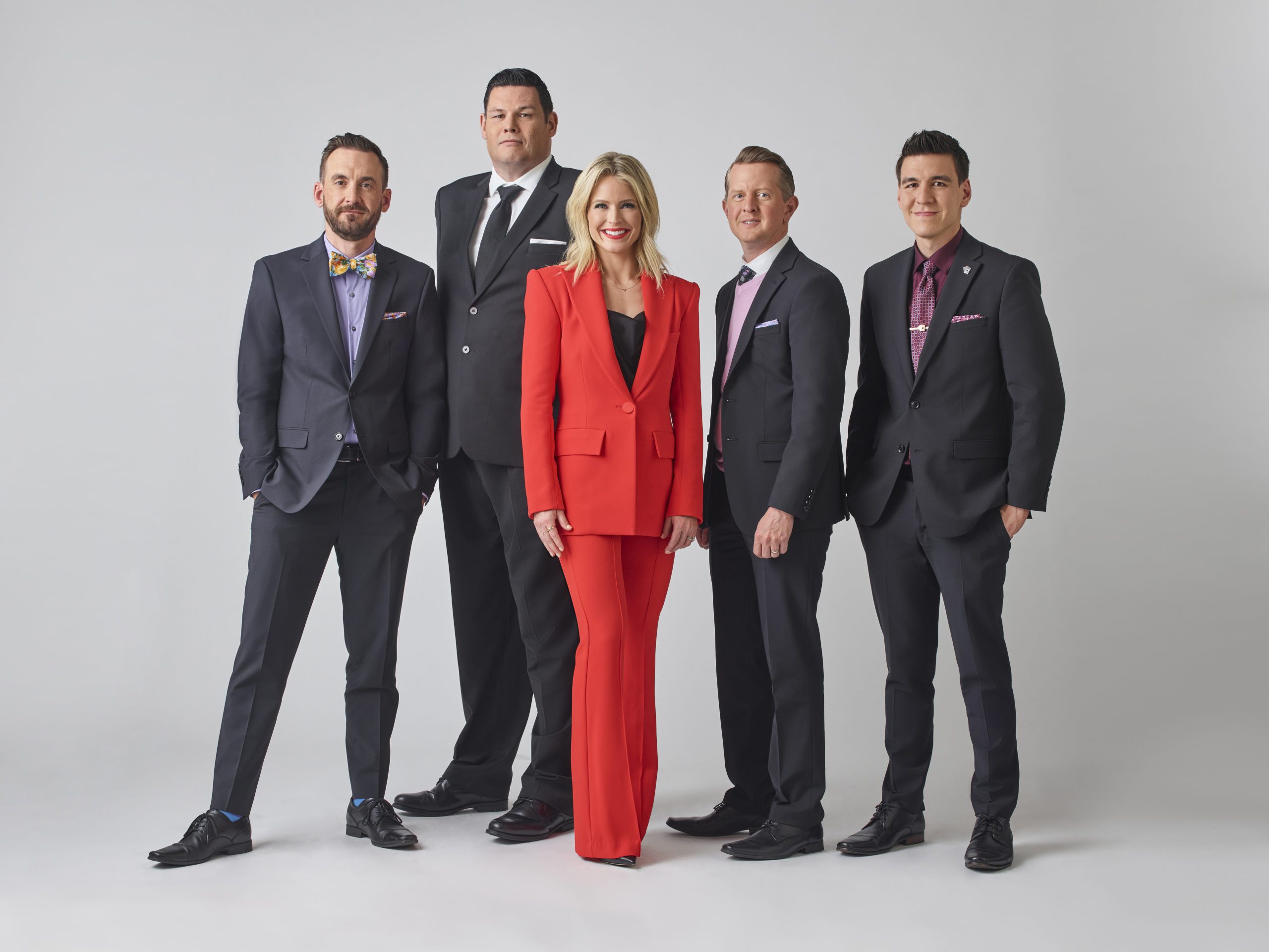 THE CHASE – ABC’s “The Chase” stars Brad Rutter, Mark Labbett, Sara Haines, Ken Jennings, and James Holzhauer. (ABC/Peggy Sirota)