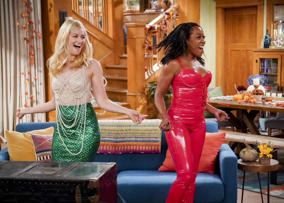 THE NEIGHBORHOOD Season 4 Episode 6 “Welcome to the Haunting” – Pictured: Beth Behrs (Gemma Johnson) and Tichina Arnold (Tina Butler). As Halloween draws near, Calvin tries to determine what’s behind the sudden strange occurrences at the Butler’s house. Also, Gemma and Tina question if their days of sexy costumes should be behind them, on the CBS Original series THE NEIGHBORHOOD, Monday, Nov. 1 (8:00-8:30 PM, ET/PT) on the CBS Television Network, and available to stream live and on demand on Paramount+. Photo: Monty Brinton/CBS ©2021 CBS Broadcasting, Inc. All Rights Reserved.