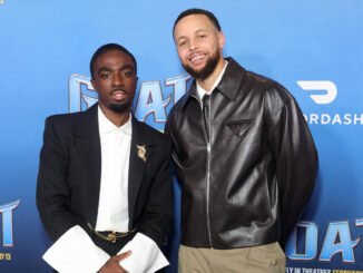 Caleb McLaughlin and Stephen Curry at the premiere of GOAT (Photo Credit: Sony)