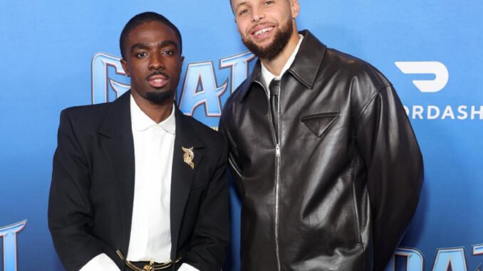Caleb McLaughlin and Stephen Curry at the premiere of GOAT (Photo Credit: Sony)